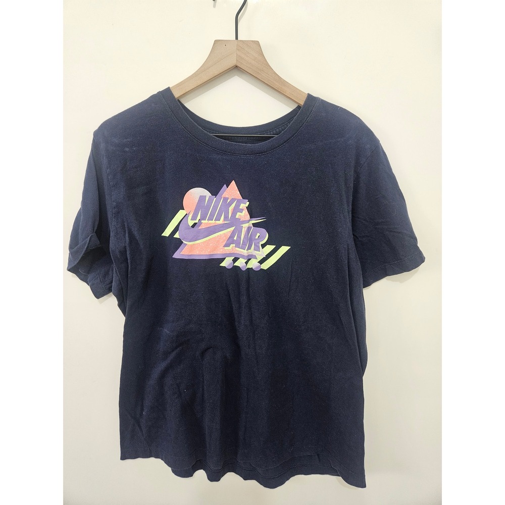 Nike Air Graphic‎ T-Shirt Navy Blue Retro 80s Style Logo Short Sleeve Womens L